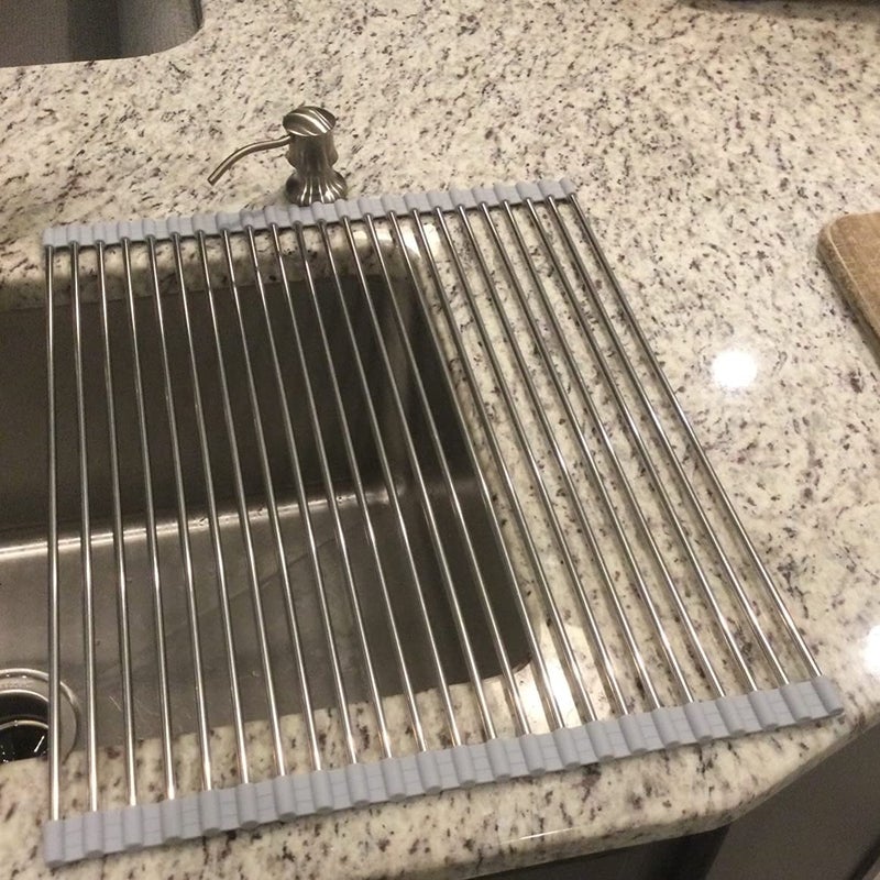 Ahyuan Roll up Dish Drying Rack Over The Sink Kitchen Roll up Sink Drying Rack Portable Dish Drainer Foldable Dish Drying Rack (Warm Gray, 20.5''X16.9'') - Image 3